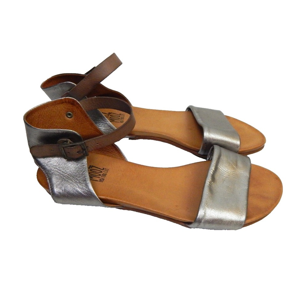 Miz Mooz Women's 9 Sandals Alanis Flat Ankle Strap Metallic Pewter Leather